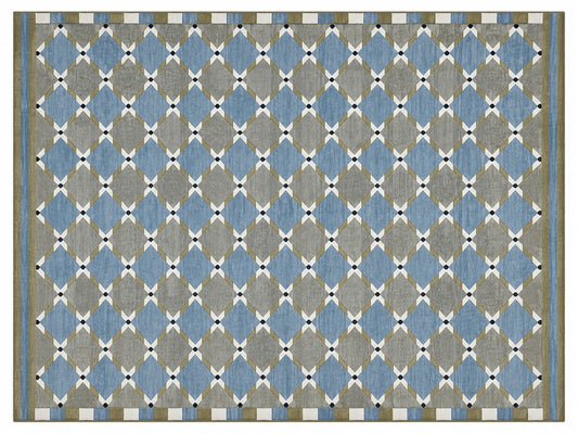 Modern Handmade Cotton Grey, Blue, Cream And Green Geometric Area Rug-6834