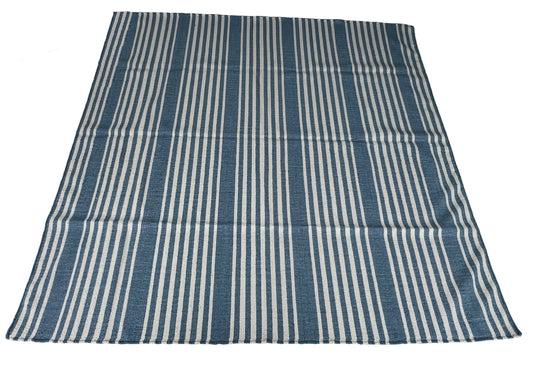 Modern Handmade Thick Woolen Sky Blue And White Striped Rug-6833