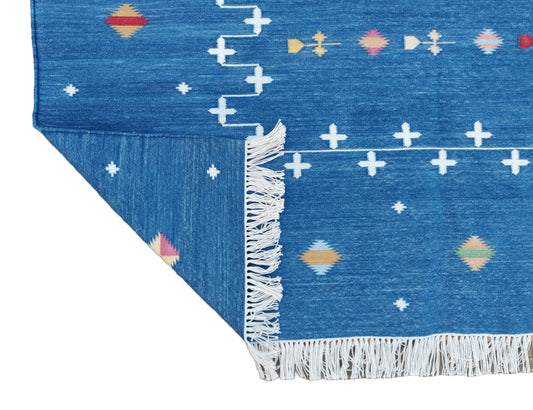Modern Handmade Cotton Indigo Blue And White Shooting Star Rug