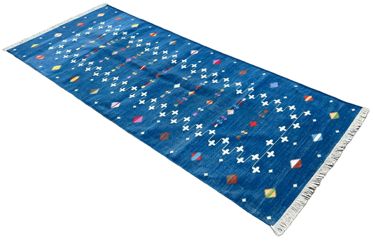 Modern Handmade Cotton Indigo Blue Shooting Star Runner