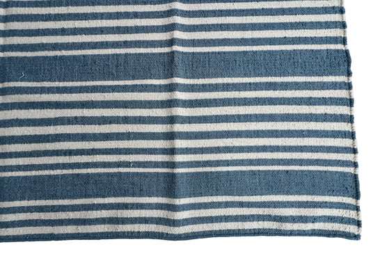 Modern Handmade Thick Woolen Sky Blue And White Striped Rug-6833