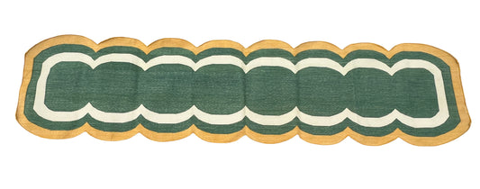Modern Handmade Cotton Rug, 2x8 Green And Mustard Dhurrie Runner -9668