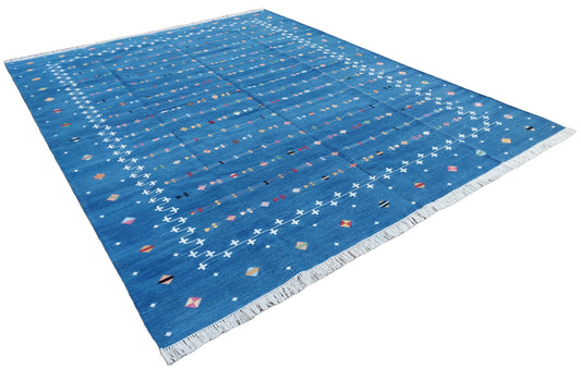 Modern Handmade Cotton Indigo Blue And White Shooting Star Rug