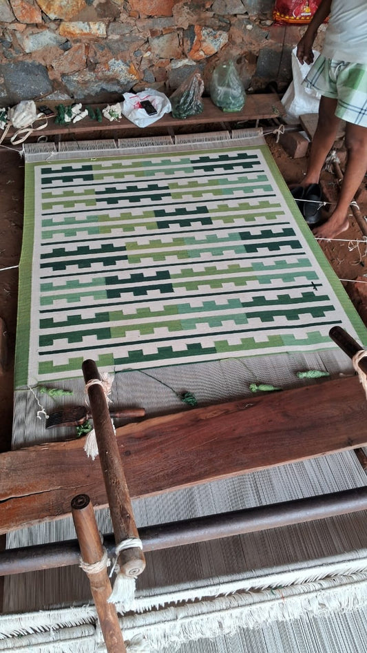 Modern Handmade Cotton Green And Cream Marianne Striped Rug-6739