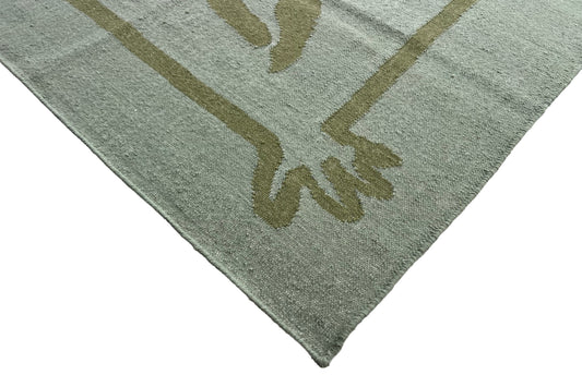 Handwoven New Zealand Wool Cream And Green Geometric Rug Size 200x270cm