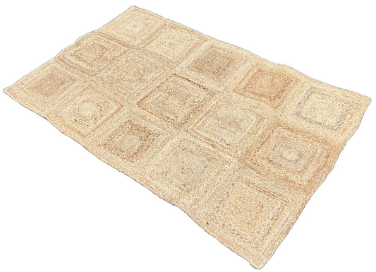Modern Handmade Natural Jute Checker Board Rug Indian Dhurrie -8045