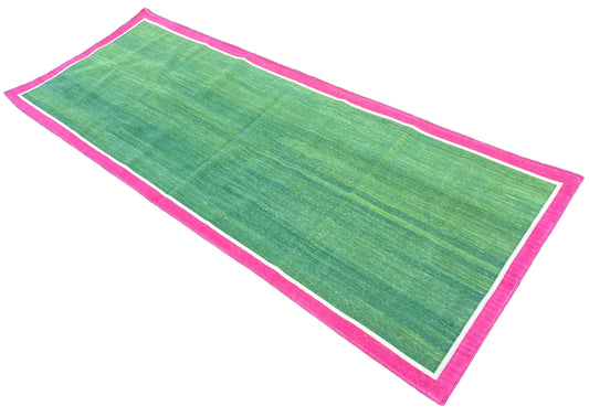 Modern Handmade Cotton Green, Cream And Raspberry Pink Empty Field Runner-6758