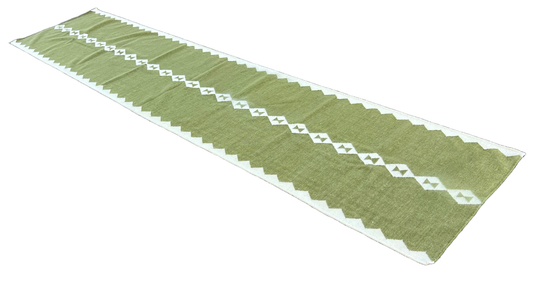 Modern Handmade New Zealand Wool Dark Olive Green And White Geometric Runner-6756