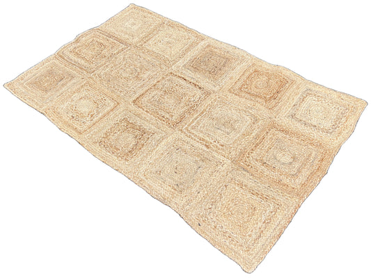 Modern Handmade Natural Jute Checker Board Rug Indian Dhurrie -8045