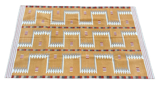 Modern Handmade Cotton Flat Weave Mustard Geometric Marianne Rug-6764