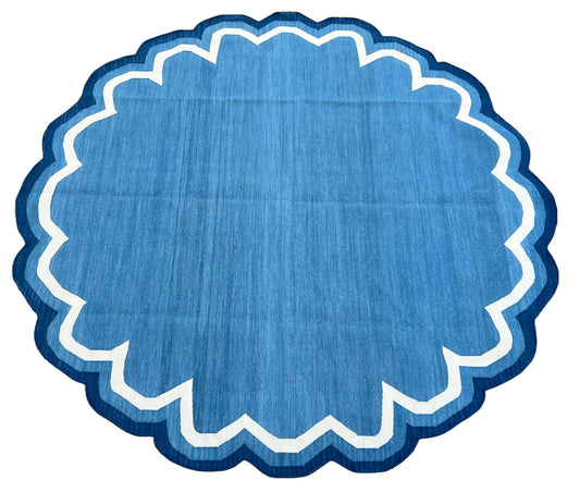 Custom Cotton Blue And White Round Scalloped Rug for Camilla in Size 8' Round