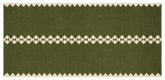 Modern Handmade New Zealand Wool Olive Green And Cream Diamond Runner-6841