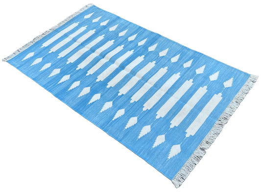 Modern Handmade Cotton Raspberry Blue And White Striped Rug-6711