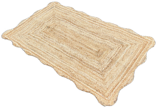 Modern Handmade Natural Jute Scalloped Rug Indian Dhurrie -8043
