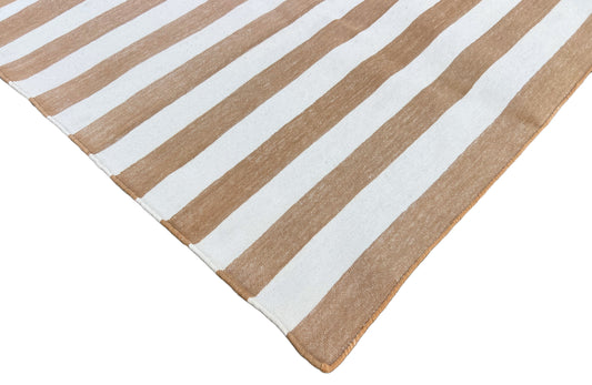 Modern Handmade Cotton Tan And White Striped Runner-6720