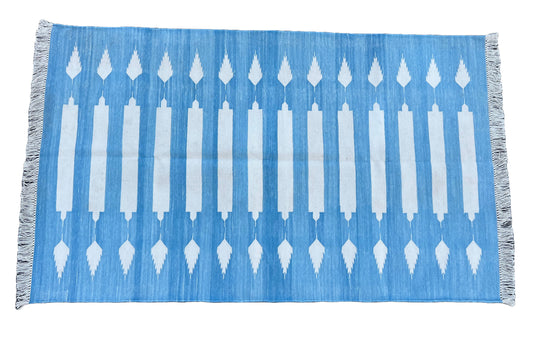 Modern Handmade Cotton Raspberry Blue And White Striped Rug-6711