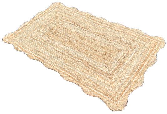 Modern Handmade Natural Jute Scalloped Rug Indian Dhurrie -8043