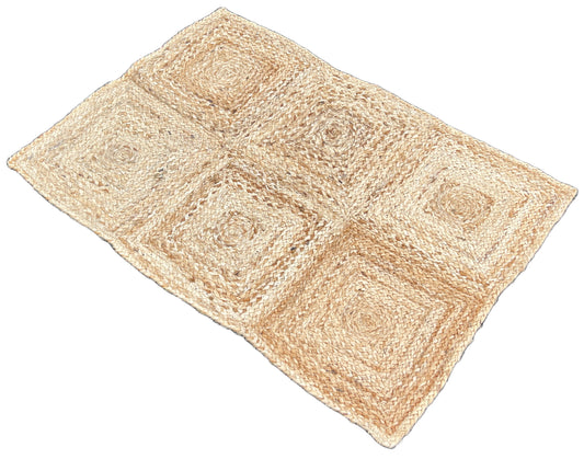 Modern Handmade Natural Jute Checked Blocked Rug Indian Dhurrie -8044