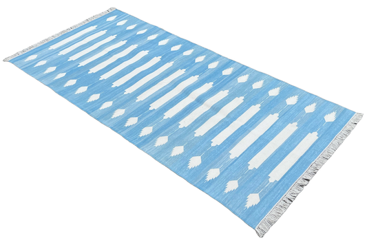 Modern Handmade Cotton Sky Blue And White Striped Runner-6528
