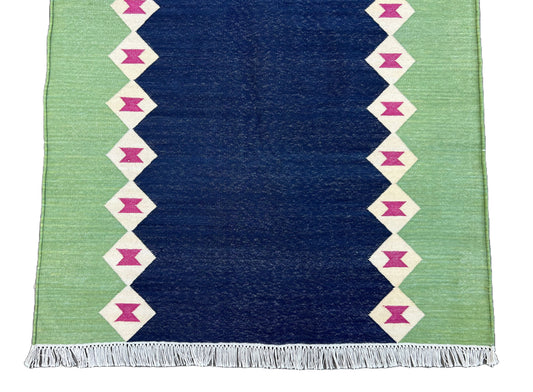 Modern Handmade Cotton Blue And Green Geometric Runner-6526