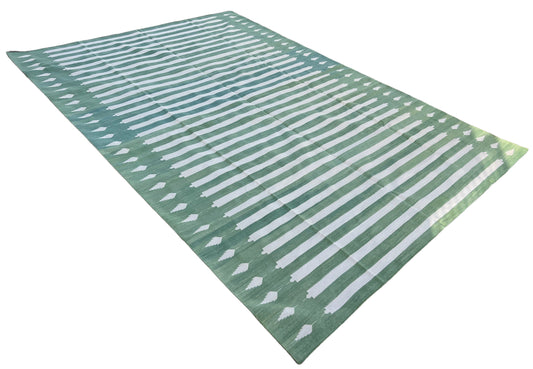 Modern Handmade Cotton Forest Green And Cream Arrow Striped Rug-6729