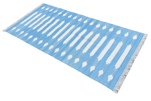 Modern Handmade Cotton Sky Blue And White Striped Runner-6528