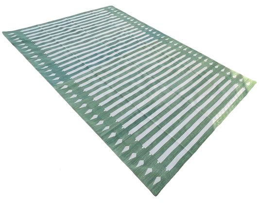Modern Handmade Cotton Forest Green And Cream Arrow Striped Rug-6729