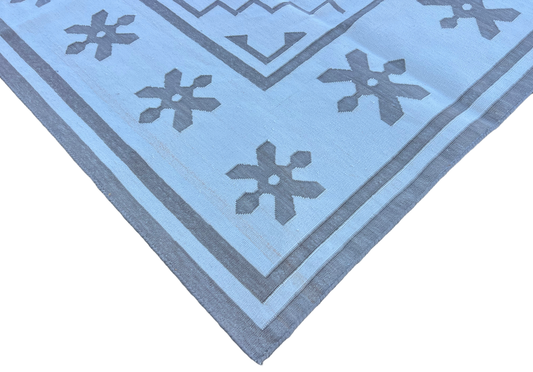 Cotton Flat Weave Cream And Beige Geometric Rug with Flower Border-6713