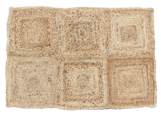Modern Handmade Natural Jute Checked Blocked Rug Indian Dhurrie -8044