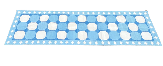 Modern Handmade Cotton Sky Blue And White Tile Swedish Runner-6733
