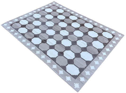 Modern Handmade Cotton Beige And Brown Geometric Swedish Star Rug-6759