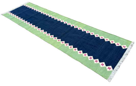 Modern Handmade Cotton Blue And Green Geometric Runner-6526