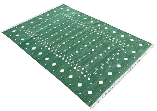 Modern Handmade Cotton Forest Green And White Shooting Star Rug
