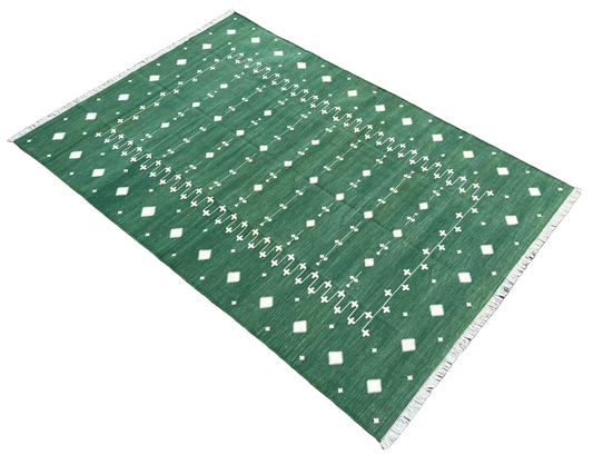 Modern Handmade Cotton Forest Green And White Shooting Star Rug