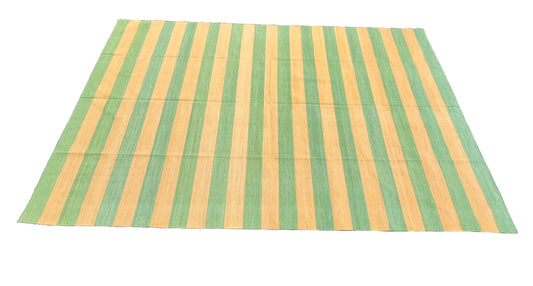 Modern Handmade Cotton Mustard And Moss Green Striped Area Rug-6750