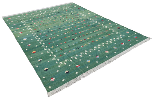 Modern Handmade Cotton Forest Green And White Shooting Star Rug
