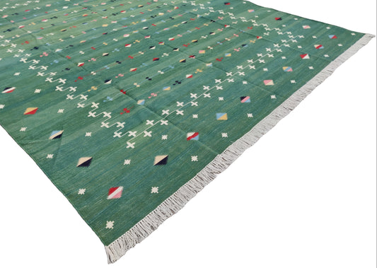 Modern Handmade Cotton Forest Green And White Shooting Star Rug