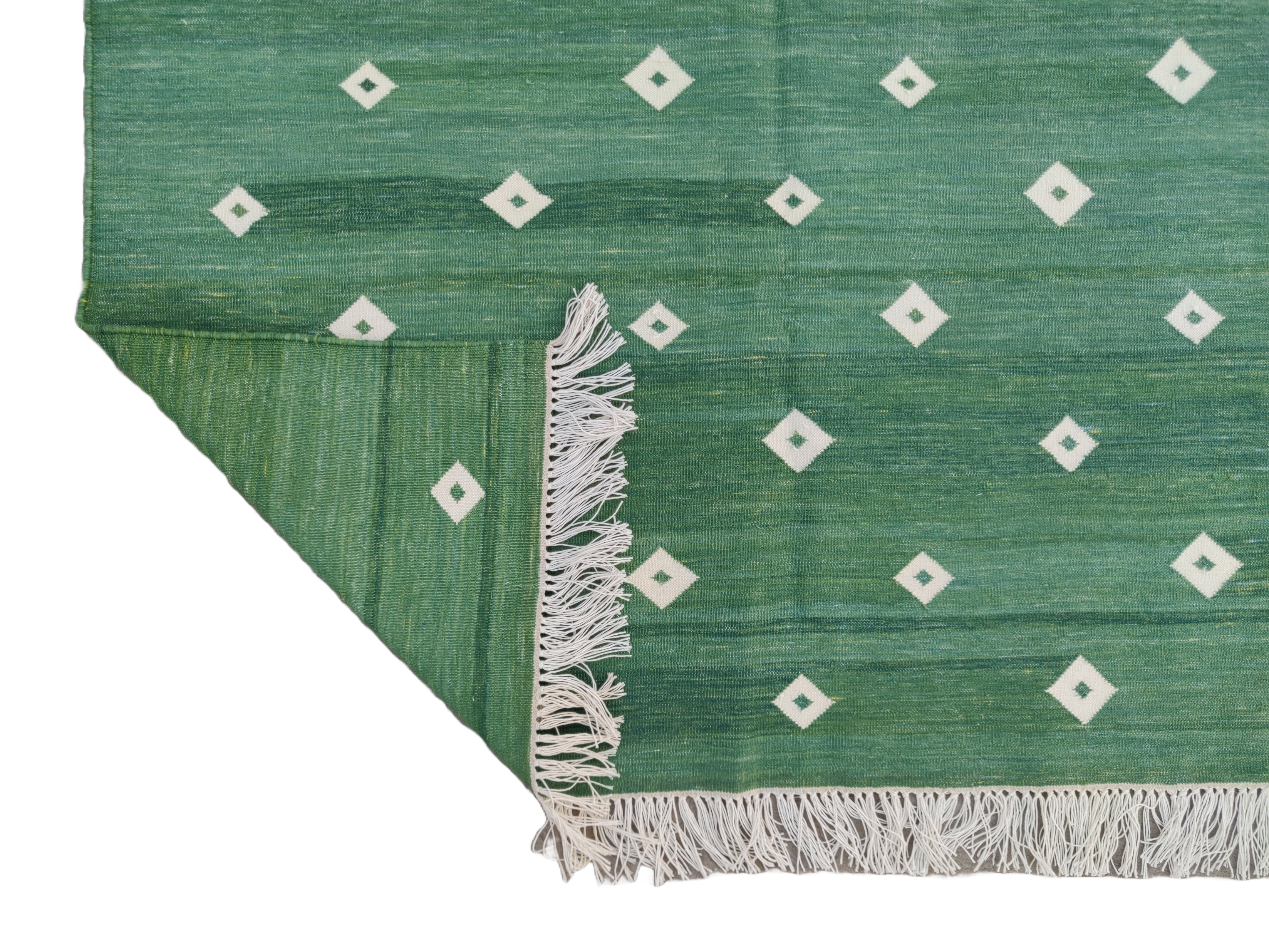 Modern Handmade Cotton Forest Green Diamond/ Leaf Rug