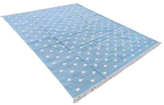 Custom Cotton Sky Blue And White Leaf Rug with 1" Green Border for Kristin Douglass in a Size 9.5'x14'7"