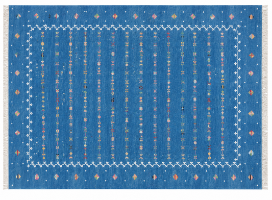 Modern Handmade Cotton Indigo Blue And White Shooting Star Rug-6198