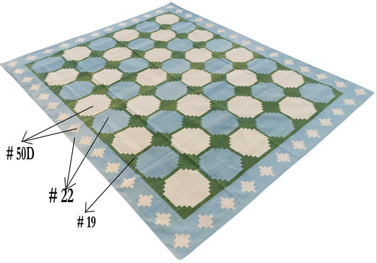 New Zealand Wool Green, Beige And Cream Swedish Tile Rug for Sarah Reed in a Size 195x220cm