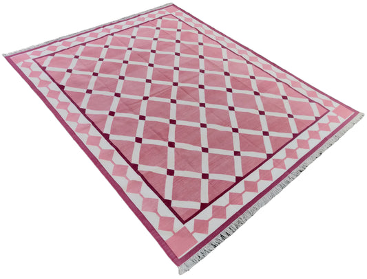 Custom Cotton Pink And White Geometric Rug for Ned Haspel in Size 8'x10'