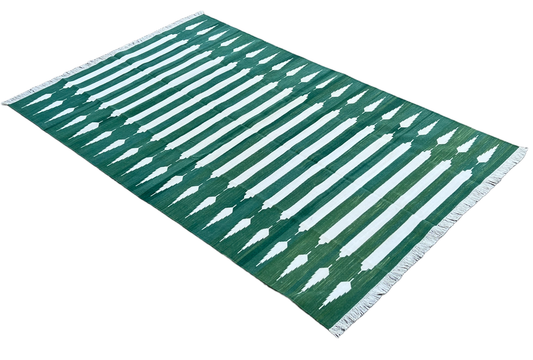 Custom Cotton Cream And Green Arrow Striped Rug for Farrell Davis in a Size 9'x13' (Code 6463)