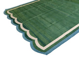Modern Handmade Cotton Forest Green And Teal Blue Border Scalloped Rug-6027