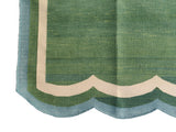 Modern Handmade Cotton Forest Green And Teal Blue Border Scalloped Rug-6027