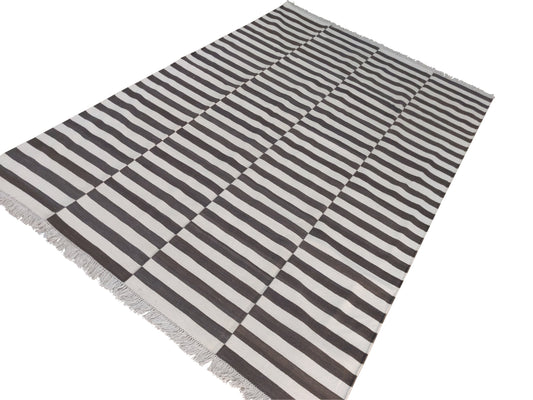 Custom Cotton Brown And White Up-down Striped Rug for Charlotte Barns Design in Size 12'x15'