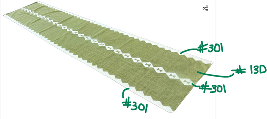 Custom Green And Ivory Woolen Runner for Sara Deane in Size 26"x9'