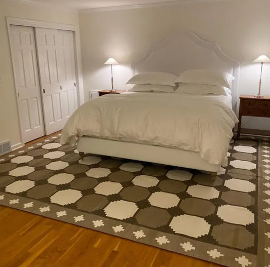 Modern Handmade Cotton Beige And Brown Geometric Swedish Star Rug-6759