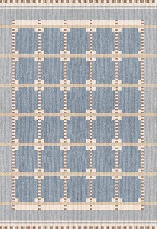 Custom Cotton Blue Geometric Rug for Meg Mcgrath in a Size 7'x9'