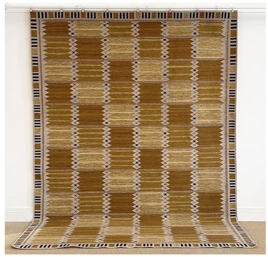 Custom New Zealand Wool Mustard and Cream Geometric Rug for Haley in a Size 126"x266"